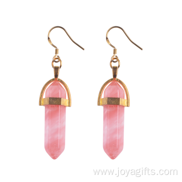 Gold Plated Hexagon Point Gemstone Dangle Charm Earrings